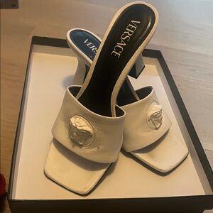Versace White Medusa Leather Mules